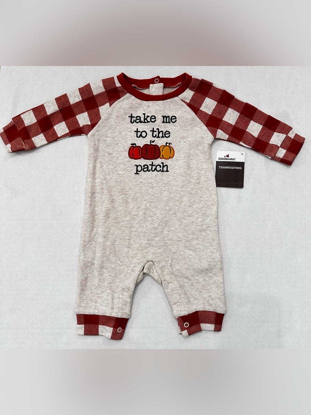 NWT's Baby Unisex Fall/ Thanksgiving Pumpkin Patch Long Sleeve Oatmeal Romper